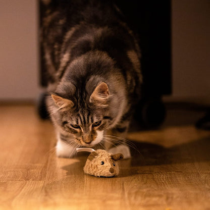 Interactive Moving Mouse Cat Toy with Realistic Squeaky Sound, Automatic Mouse Toys for Indoor Cats, Electronic Mouse Toy for Self Play & Exercise(Brown Ear)
